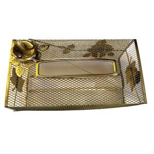 Vtg Gold Mesh Hollywood Regency Roses  MCM Mid Century Tissue Vanity Box Cover